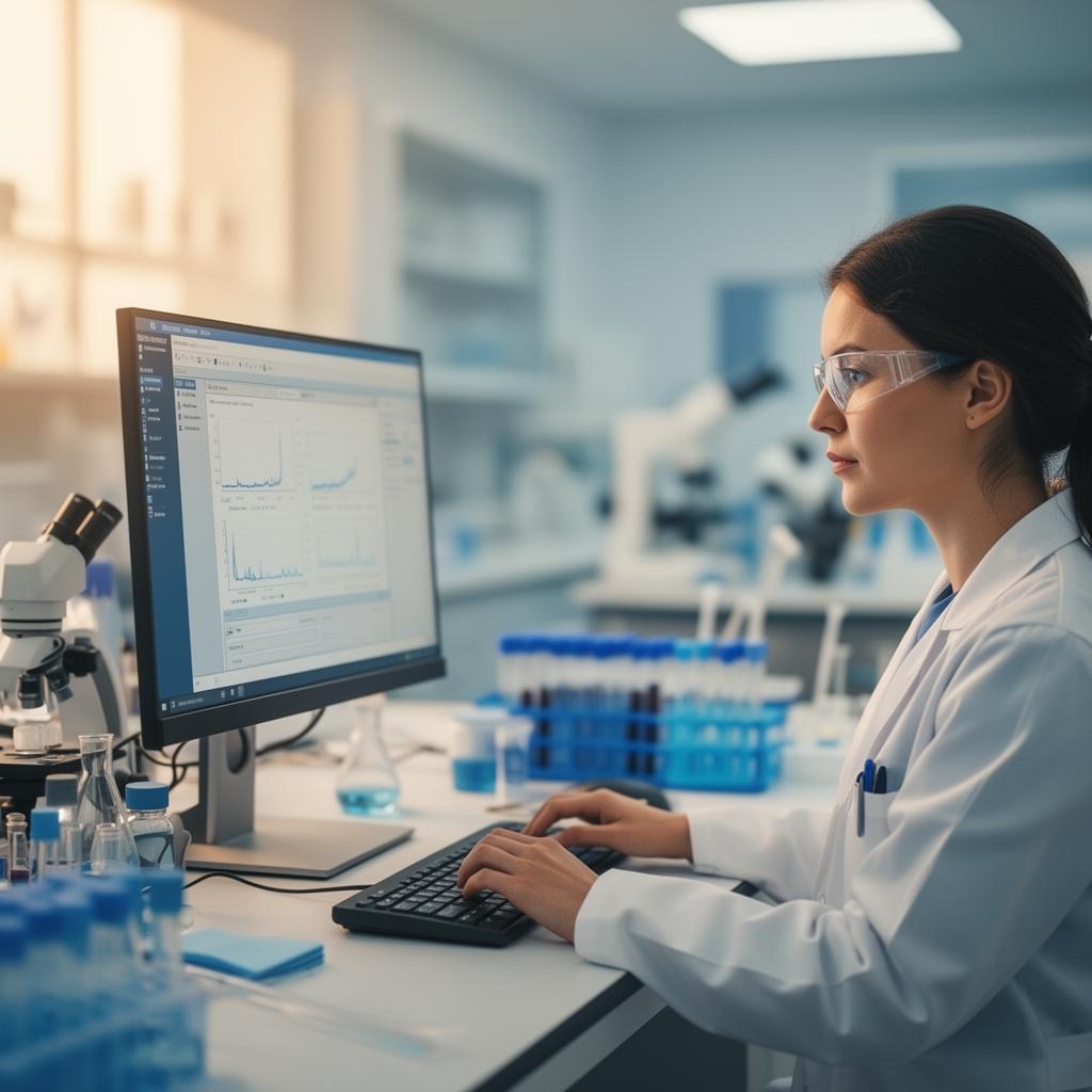Profesional analizando datos clínicos en laboratorio